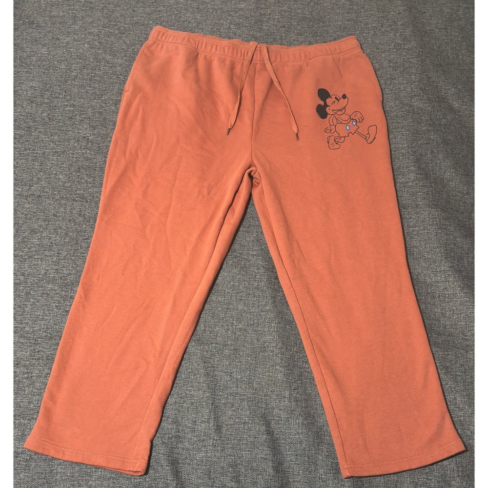 Disney Amazon Essentials Mens 3XL Big Sweatpants Mickey Mouse Orange Graphic
